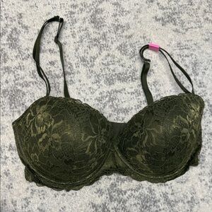 PINK Date Push-Up Lace Underwire Bra in Olive Green